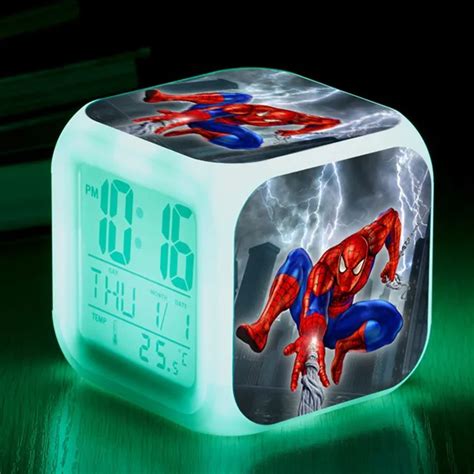 New Arrival Spiderman Digital Clock 7 Colors Changing Spider man LED Alarm Clock Lovely Cartoon ...