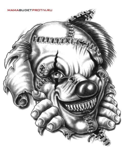 Black And White Monster Clown Tattoo Design | Clown tattoo, Scary ...