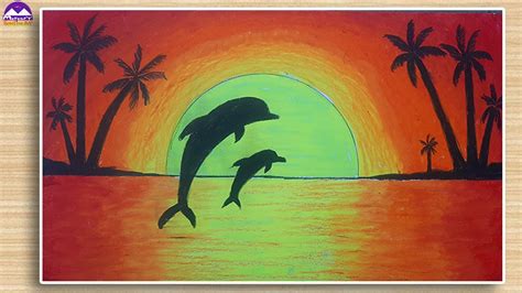 How to draw a dolphin sunset || Sunset easy dolphin drawing - YouTube