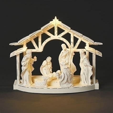 Lighted White Nativity Scene