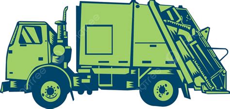 Garbage Truck Rear End Loader Side Woodcut Rubbish Woodcut Waste Management Vector, Rubbish ...