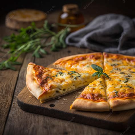 Premium Photo | Cheese pizza on wood background illustration images