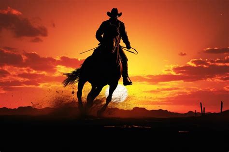 Premium AI Image | a cowboy rides a horse in the sunset.