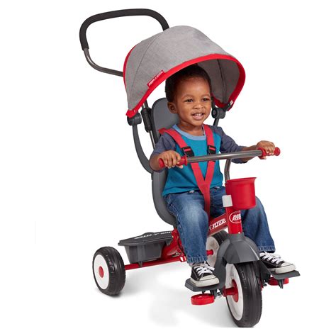 Radio Flyer, 4-in-1 Stroll 'N Trike with Activity Tray, Red & Gray, Convertible Tricycle ...