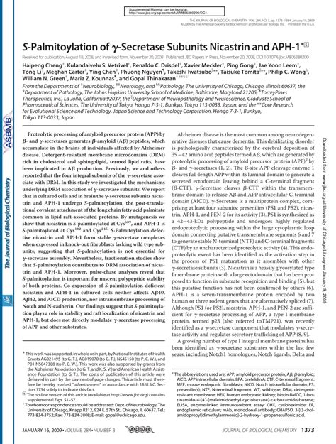 (PDF) S-Palmitoylation of Gamma-Secretase Subunits Nicastrin and APH-1