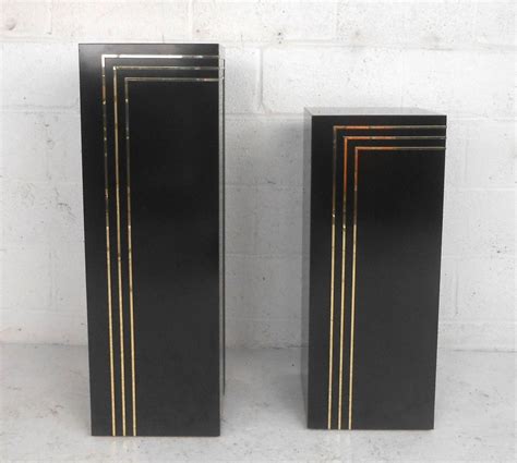 Pair of Mid-Century Modern Pedestal Columns with Brass Trim at 1stDibs