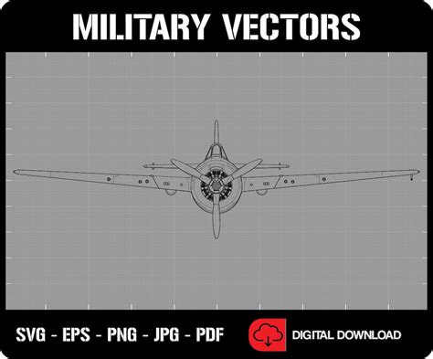 Grumman F4F Wildcat Fighter Aircraft Line Drawing Blueprint Outline Silhouette Digital Vector ...