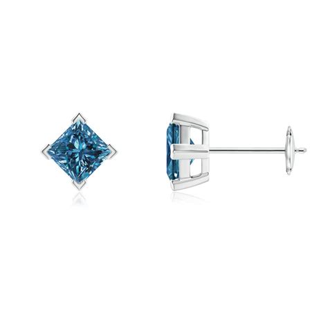 Princess-Cut Blue Diamond Stud Earrings | Angara