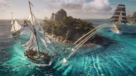 Image Skull and Bones Pirates Firing ship Games Island 1920x1080