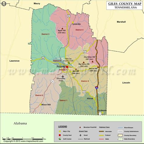 Giles County Map, TN | Map of Giles County Tennessee