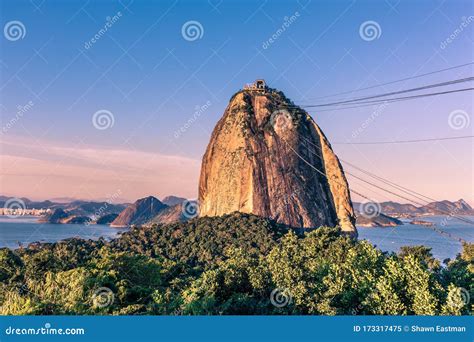 Sunset at Sugarloaf Mountain in Guanabara Bay in the Urca Neighbourhood of Rio De Janeiro ...