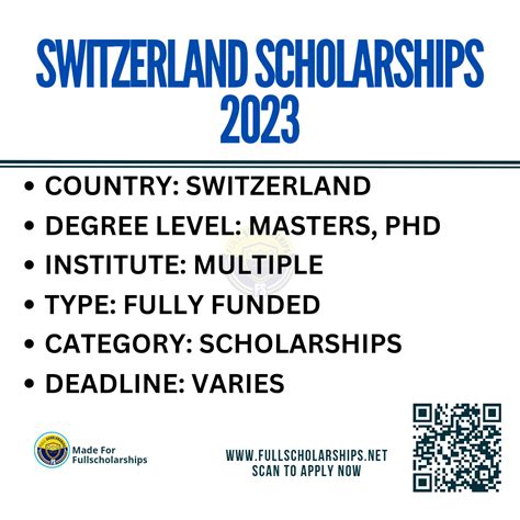 Switzerland Fully Funded Scholarships without IELTS in 2023-2024 for Masters and PHD