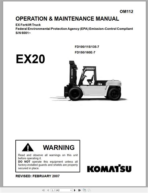 Komatsu Forklift Truck FD115T-7 EX20 Series 6001 & up Operation ...