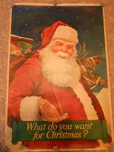 1925 Santa Claus Linen Lithograph Poster | Victorian santa, Lithograph, Santa claus