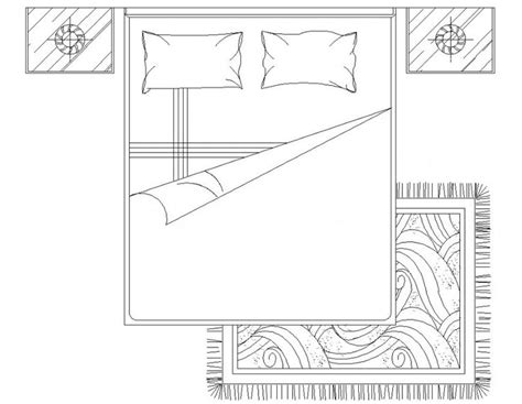 a drawing of a bed with two pillows