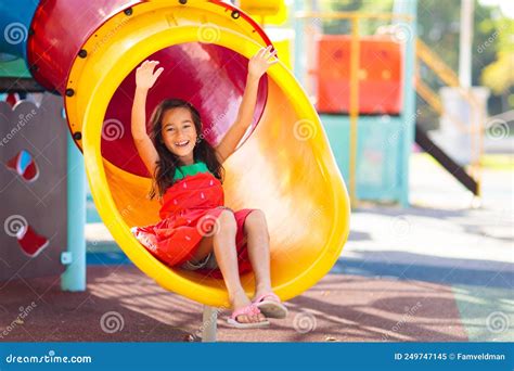 Kids on Playground. Children on School Yard Slide Stock Image - Image of happiness, love: 249747145