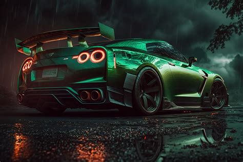 Green Nissan GTR Inspired Digital Art Illustration Prints Card Book ...