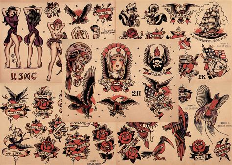 Sailor Jerry Traditional Vintage Style Tattoo Flash Sheets 11x14 Old ...