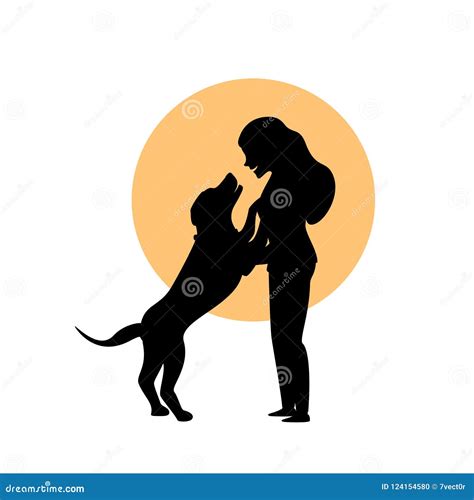 Woman and a Dog Hug Cuddle Cute Silhouette Stock Vector - Illustration of friendship, female ...