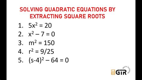 Solving Quadratic Equation by Extracting Square Roots | Grade 9 Math - YouTube