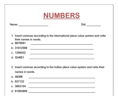 Number And Numeration Worksheet For Grade 5