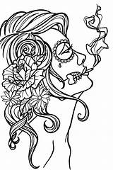 Girl Smoking A Cigarette Sketch Coloring Page sketch template