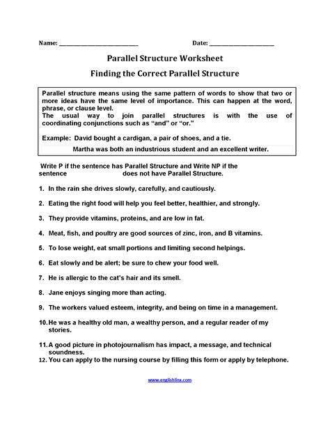 Parallel Structure Worksheets | Finding Parallel Structure Worksheets