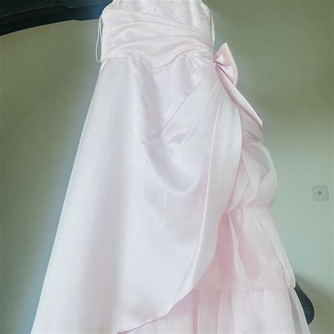 Pink satin bow dress underlaid with soft tulle Sz... - Depop