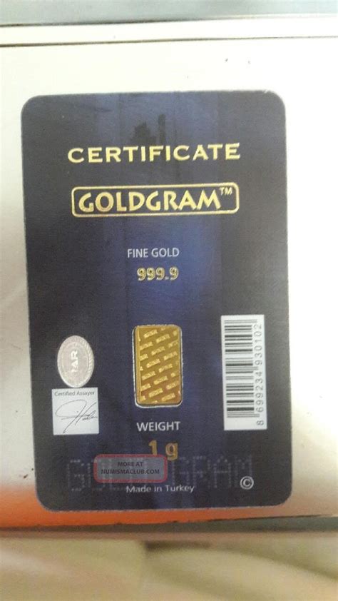 1 Gram Gold Bar Certificate Istanbul Gold Refinery.