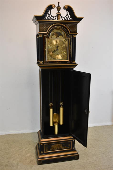 Black Chinoiserie Grandfather Clock by Sligh Model # 0996-1-BD at 1stDibs