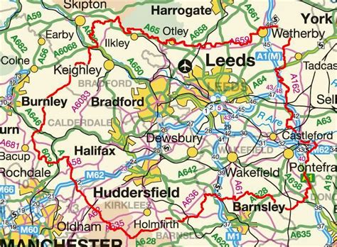 Map of West Yorkshire County, UK