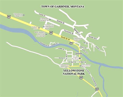 Yellowstone Lodging - Gardiner, Montana Town Map