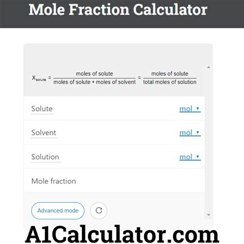 Mole Fraction Calculator Free - A1Calculator