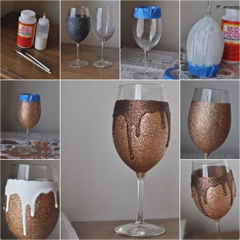 Creative Ideas - DIY Glitter Drip Wine Glasses