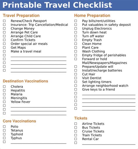 FREE 10+ Travel Checklist Samples in Excel | Google Docs | MS Word ...