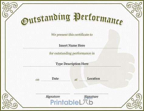 Outstanding Performance Certificate Template