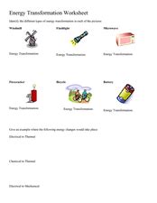 Energy Transformation Worksheet Worksheet for 5th - 8th Grade | Lesson ...