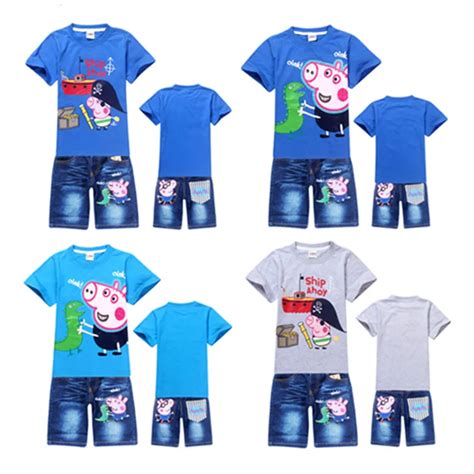 New 2015 Outfits Peppa Pig Clothing Set Children t shirt + Shorts Sports Suit Boys Clothes ...