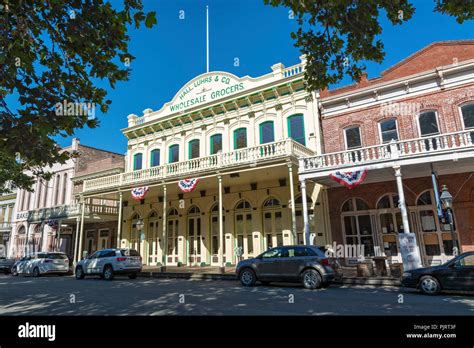 California, Old Sacramento, 2nd Street, historic buildings Stock Photo ...