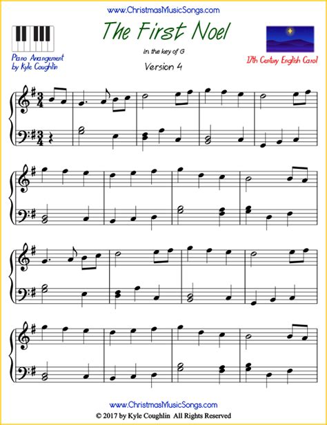 The First Noel piano sheet music - free printable PDF