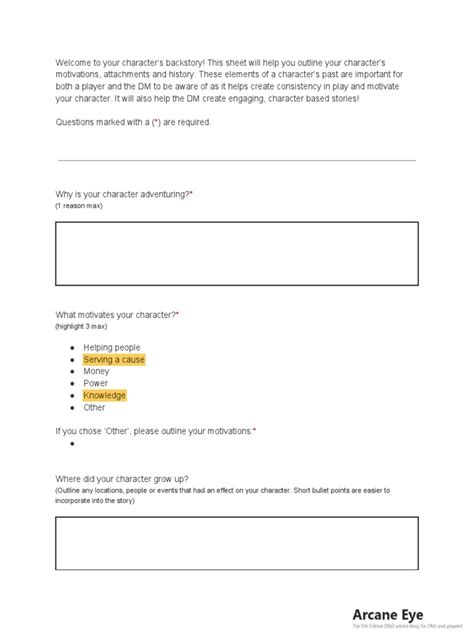 Character Backstory Template 1 | PDF