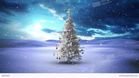 Snow Falling Christmas Tree In Snowy Landscape Stock Animation | 5859409