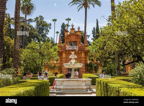 Gardens at Real Alcazar de Sevilla, The Royal Alcázar of Seville is a ...