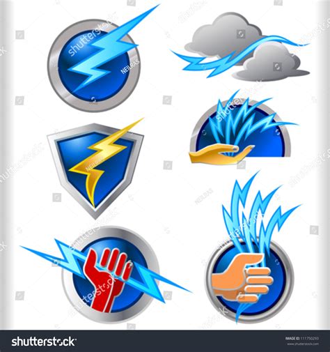 Lightening Energy Symbols And Icons Set Stock Vector Illustration ...