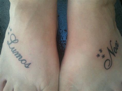 Harry Potter Tattoo... Lumos Nox on feet Wand Tattoo, Hp Tattoo, Tattoo Quotes, Small Sister ...