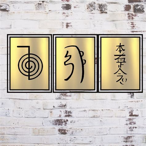 Reiki Symbols Printable Wall Art, Energy Healing Trio in Golden, Cho Ku Rei, Se Hei Ki and Hon ...