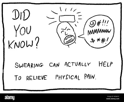 Swearing as pain relief - fun trivia cartoon doodle concept. Newspaper ...