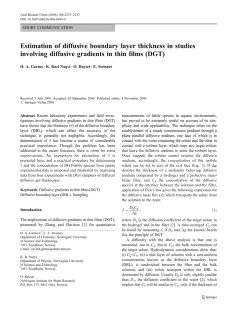 (PDF) Estimation of diffusive boundary layer thickness in studies involving diffusive gradients ...