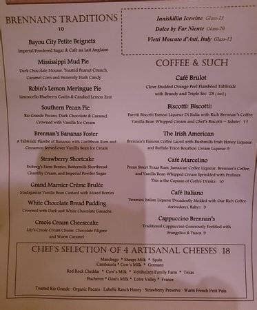 Menu at Brennan's Houston restaurant, Houston