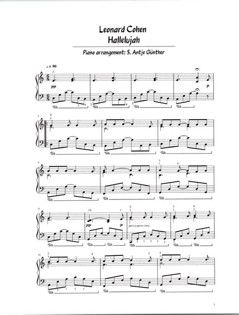 Leonard Cohen Hallelujah Piano Solo Sheet Music Digital Arrangement Key ...